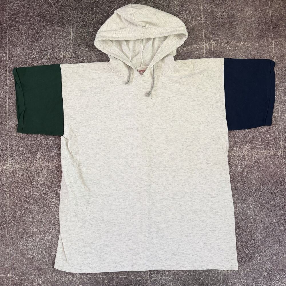Men's Vintage 90's Rich Tees USA Heather Gray Color Block T Shirt Hoodie Sz L